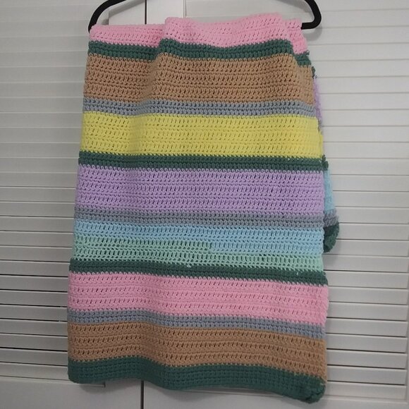 Colorful Handcrafted Crochet Pastel Stripe Afghan - Picture 1 of 5
